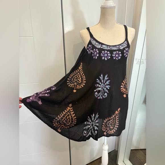 Black and Purple Embellished Mini Dress - Picture 3 of 10